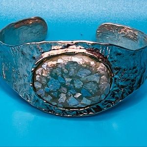 Roman Glass Hammered Sterling Silver Cuff